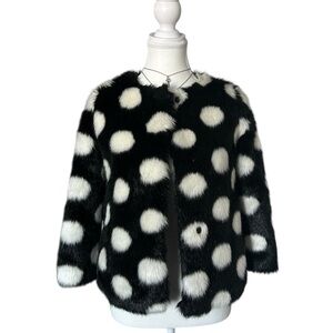Y2K “Kate Spade” Black Polka Dot Print Faux Fur Quarter Sleeve Jacket